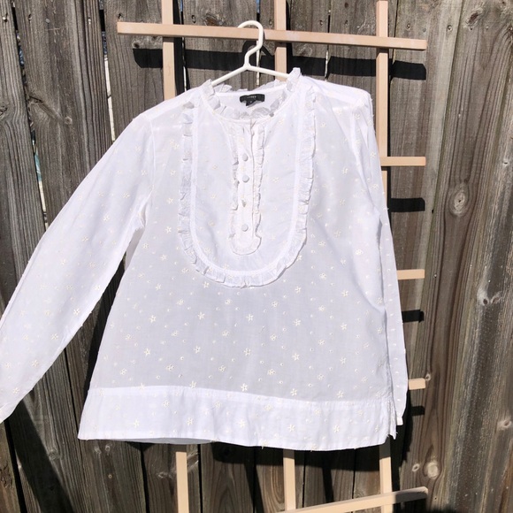 J. Crew long sleeve ruffle white eyelet blouse M - Picture 3 of 11